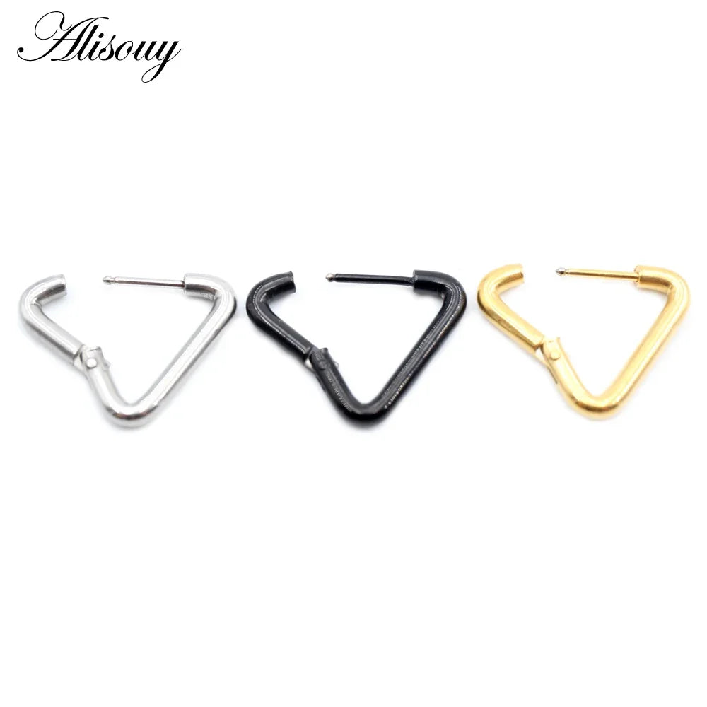 Alisouy 2PC Fashion Stainless Steel Hoop Earrings Heart Triangle Square Rectangle Hexagon Ear Helix Clip Huggie Women Men Unisex