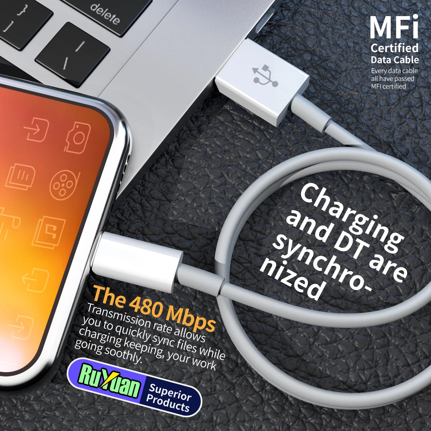 1pc for iPhone charger cable lightning data cable original MFi certified USB A charging cable suitable for iPhone 13 12 11 Pro