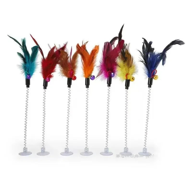 New cat funny cat stick steel wire long pole feather cute cat toy kitten fishing rotating self-pleasure relief pet toy