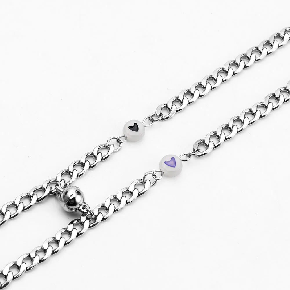 Stainless steel dark luminous fluorescent heart-shaped Beads Bracelet magnetic attraction lovers men and women jewelry wholesale