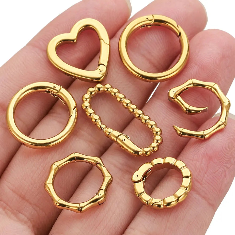 2pcs Stainless Steel Clasps Gold Geometry Heart Round Ring Lobster Clasp Hook Connectors DIY Jewelry Making Supplies Accessories