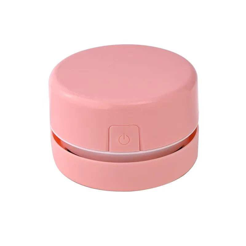 Mini Desk Vacuum Cleaner, Portable Desktop Cleaner for Crumbs/Paper/Eraser Debris, Battery-Powered with Brush, Cute Macaron Colo