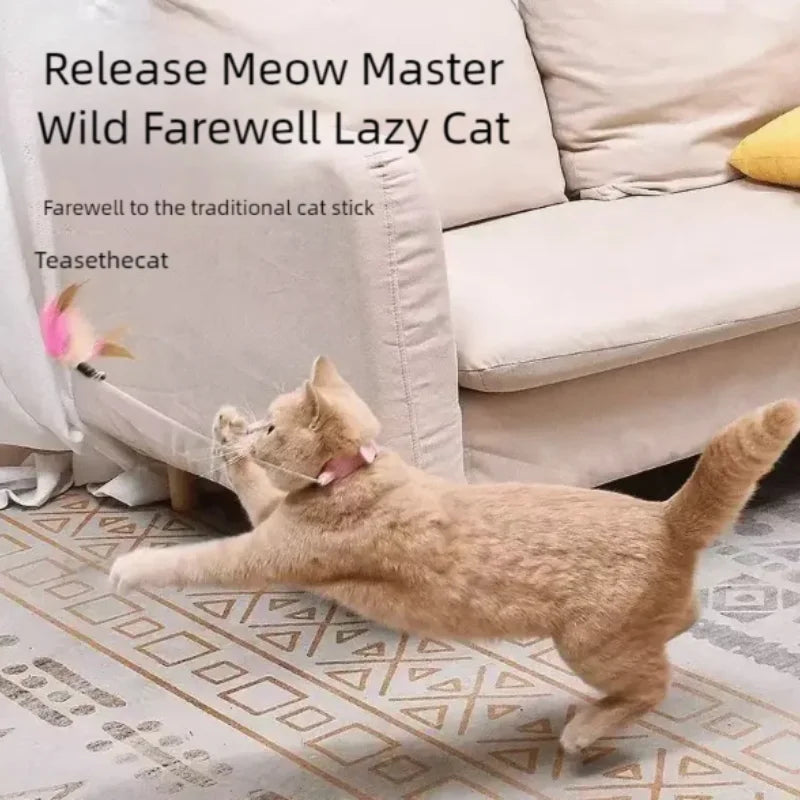 New cat funny cat stick steel wire long pole feather cute cat toy kitten fishing rotating self-pleasure relief pet toy
