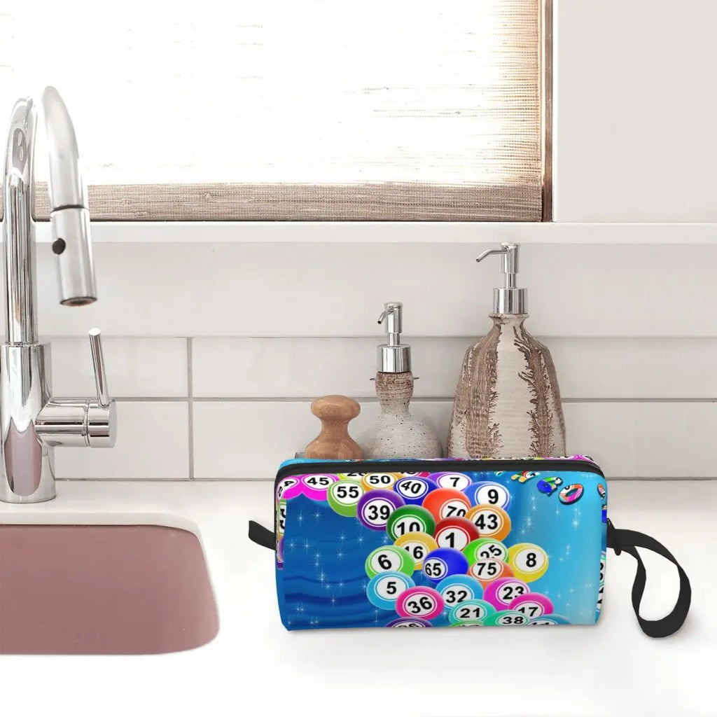 Custom Travel Bingo Balls Toiletry Bag Kawaii Paper Game Makeup Cosmetic Organizer Women Beauty Storage Dopp Kit Box