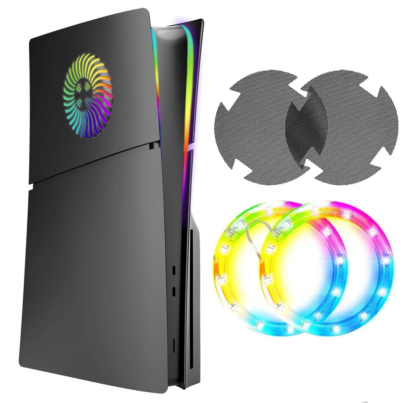 Faceplate with RGB Light Strip for PS5 Slim Cooling Vents LED Light Ring Console Cover for PS5 Slim Disc Edition Decoration Kit