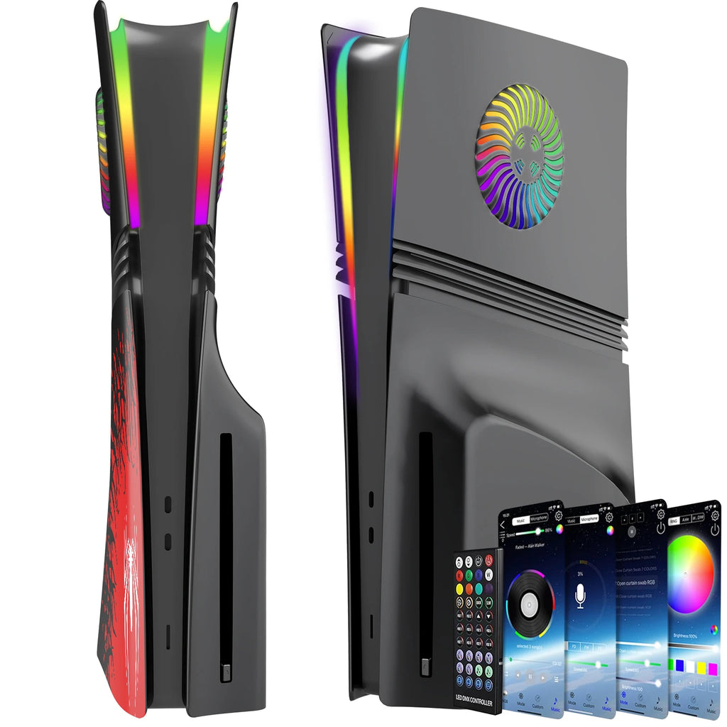 Anti-Scratch Dustproof Case Replacement with RGB Ring Cover Skin for PS5 Pro CD-ROM Plates for PlayStation 5 Pro 2024