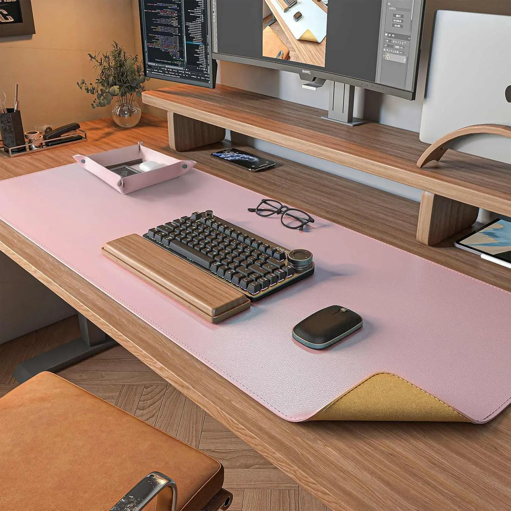Dual Sided Desk Mat,Leather Desk Pad,Black Cork Desk Mat Protector,Large Mouse Pad,Desk Writing Pad for Office and Home