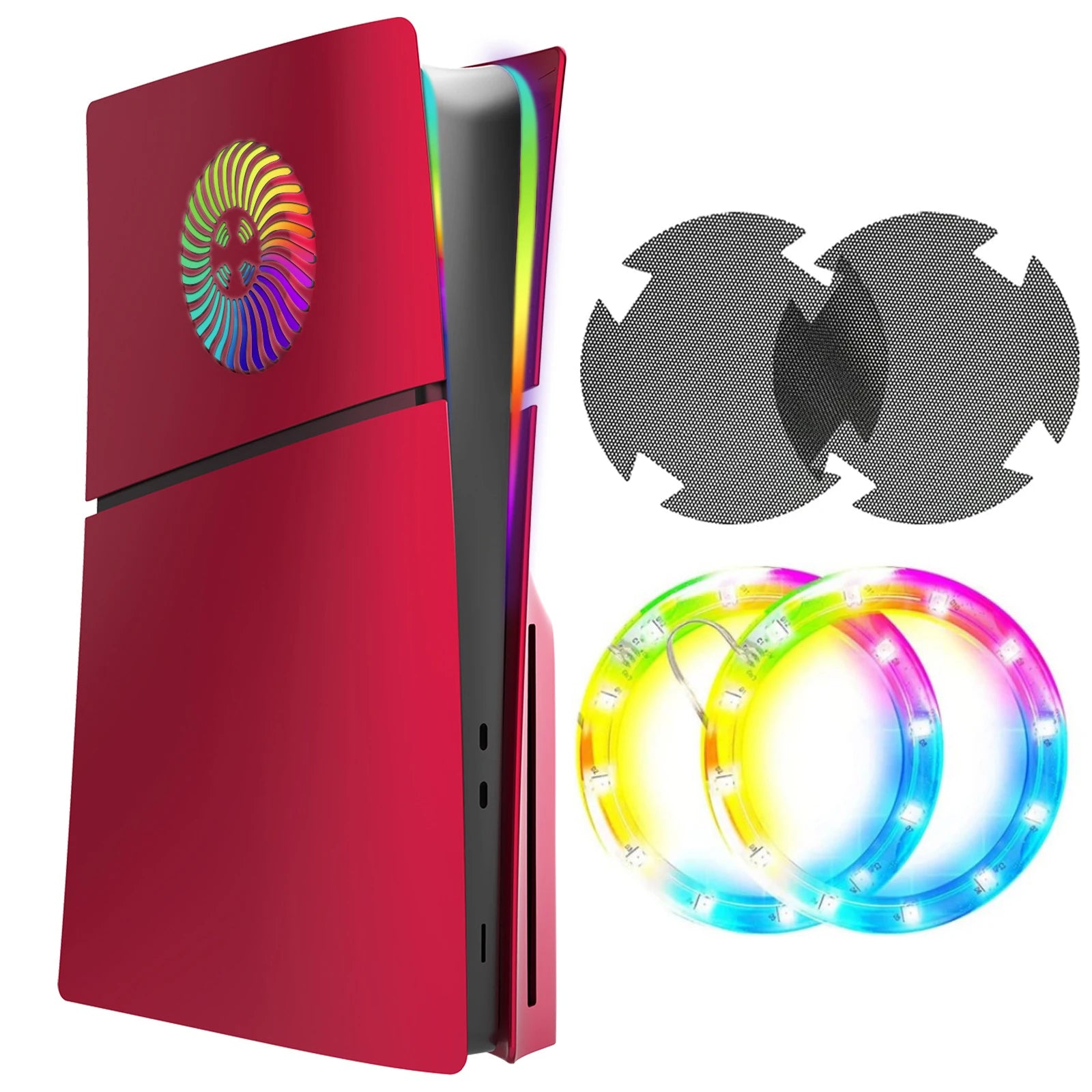Faceplate with RGB Light Strip for PS5 Slim Cooling Vents LED Light Ring Console Cover for PS5 Slim Disc Edition Decoration Kit