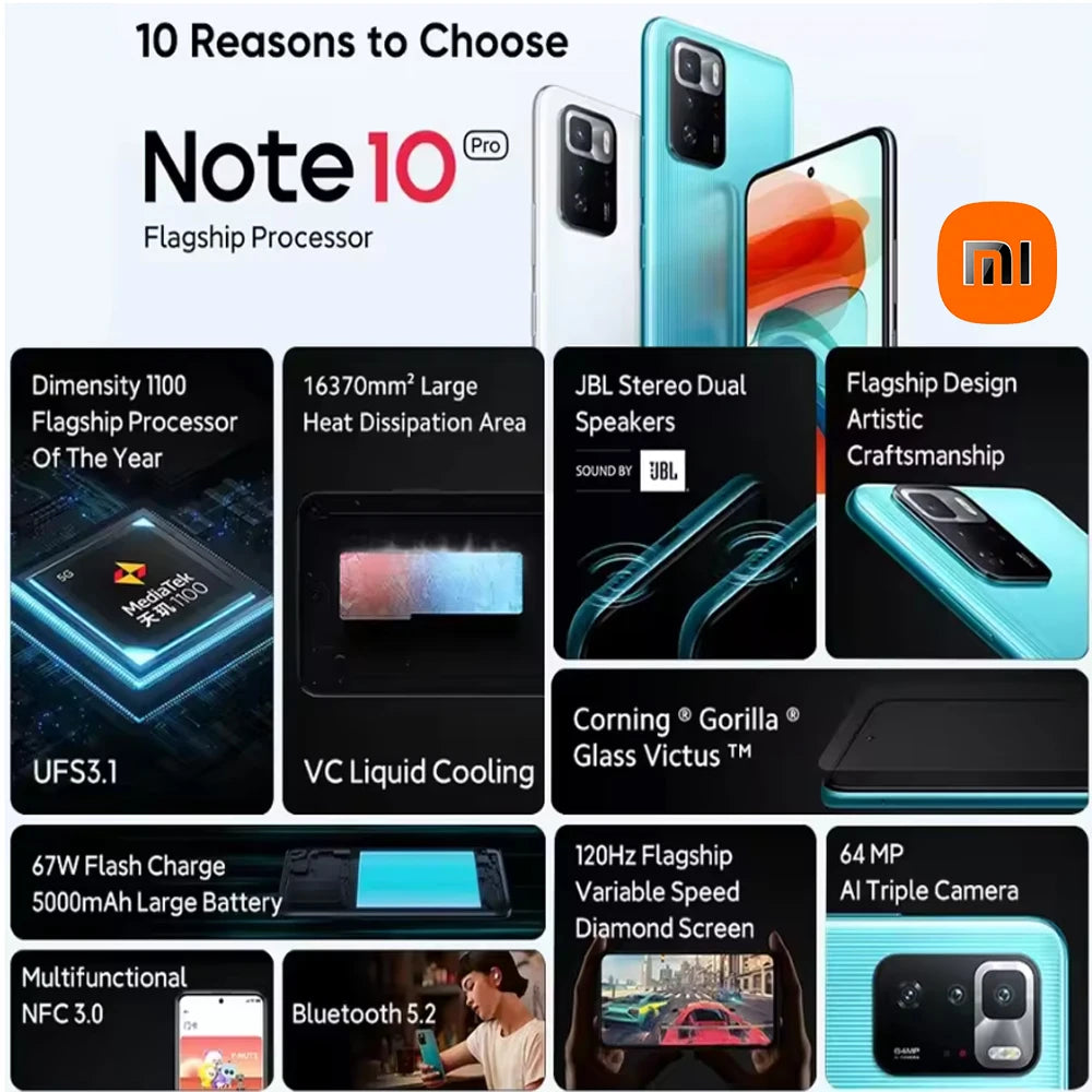 [EU/US/UK specifications] Redmi Note 10 Pro 8GB+128GB 5000mAh 67W/NFC/GPSOriginal 4G Smartphone Xiaomi
