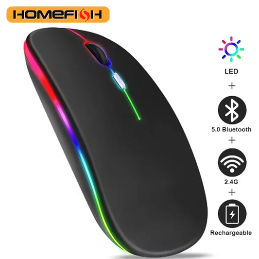 Mouse Inalámbrico PHONEPACE – Doble Modo BT y 2.4G, Silencioso y Recargable con LED
