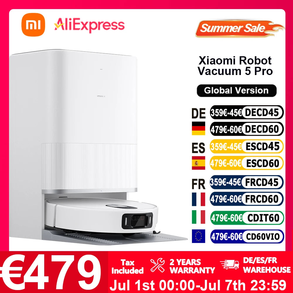 Global version Xiaomi Robot Vacuum 5 Pro（X20+ upgrade）HD video one-way calls AI Three Camera identification 200 kinds of obstacle recognition Raise and lower LDS and clean deepinto low spaces 20000Pa strongest Xiaomi suct