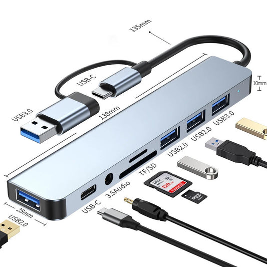 Docking Station 8 en 2 USB + Type-C – Lector SD, Audio 3.5mm y USB 3.0