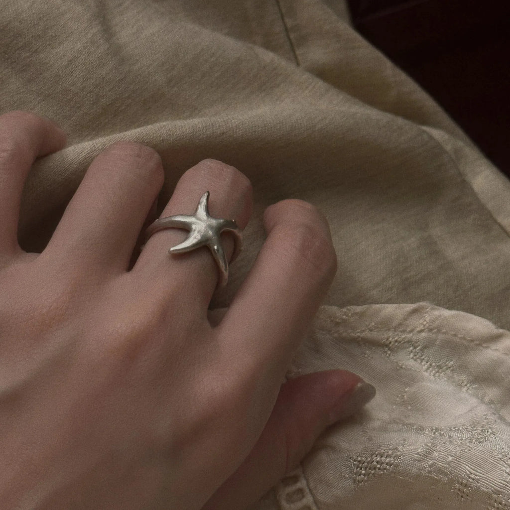 2026 Seaside Starfish Ring for Women Niche Index Finger Ring Adjustable Vacation Style Opening Stacked Rings Jewelry Accessories