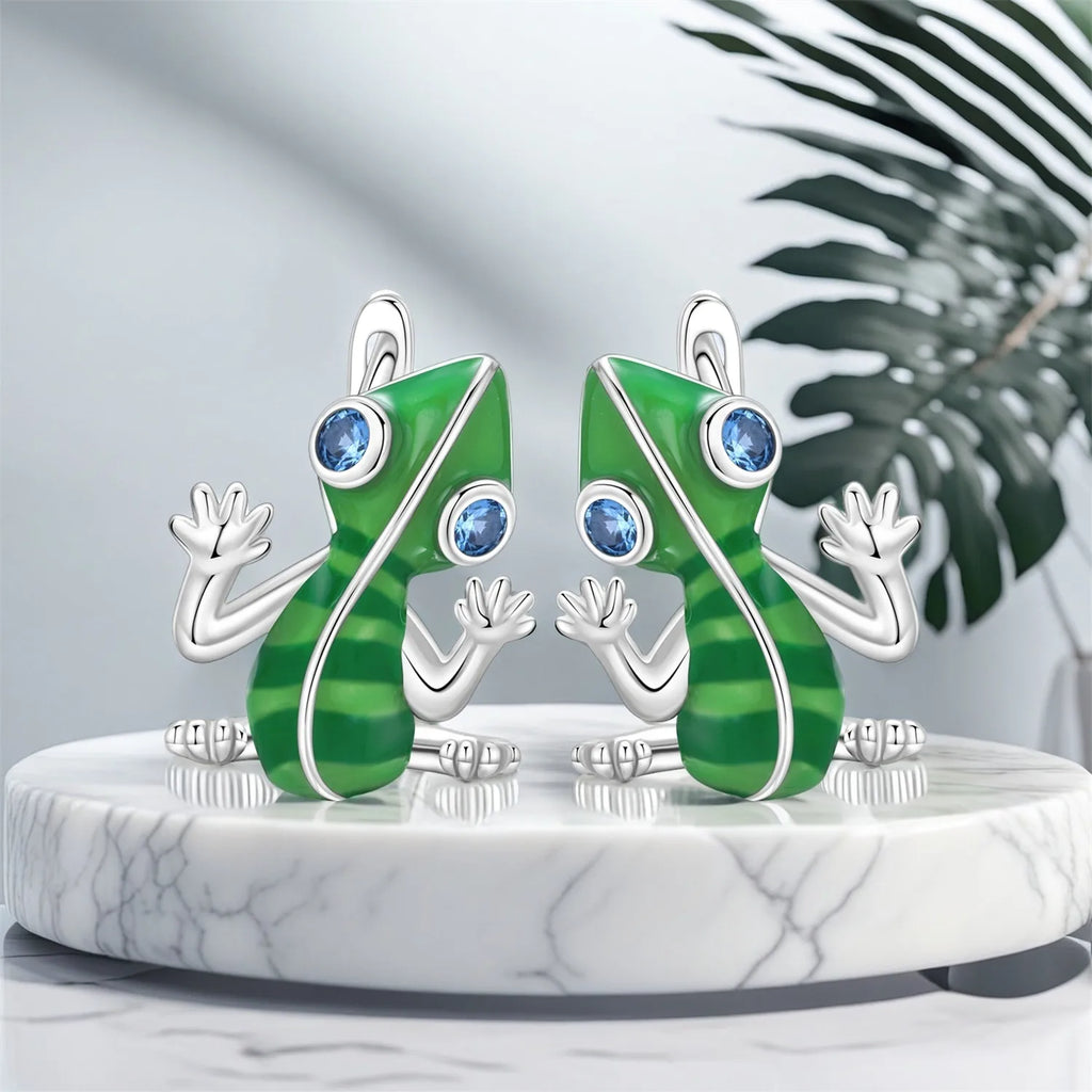 Cycuff Original 925 Sterling Silver Blue Green Chameleon Earrings Women Hoop Earring Anniversary Jewelry Trendy Gifts