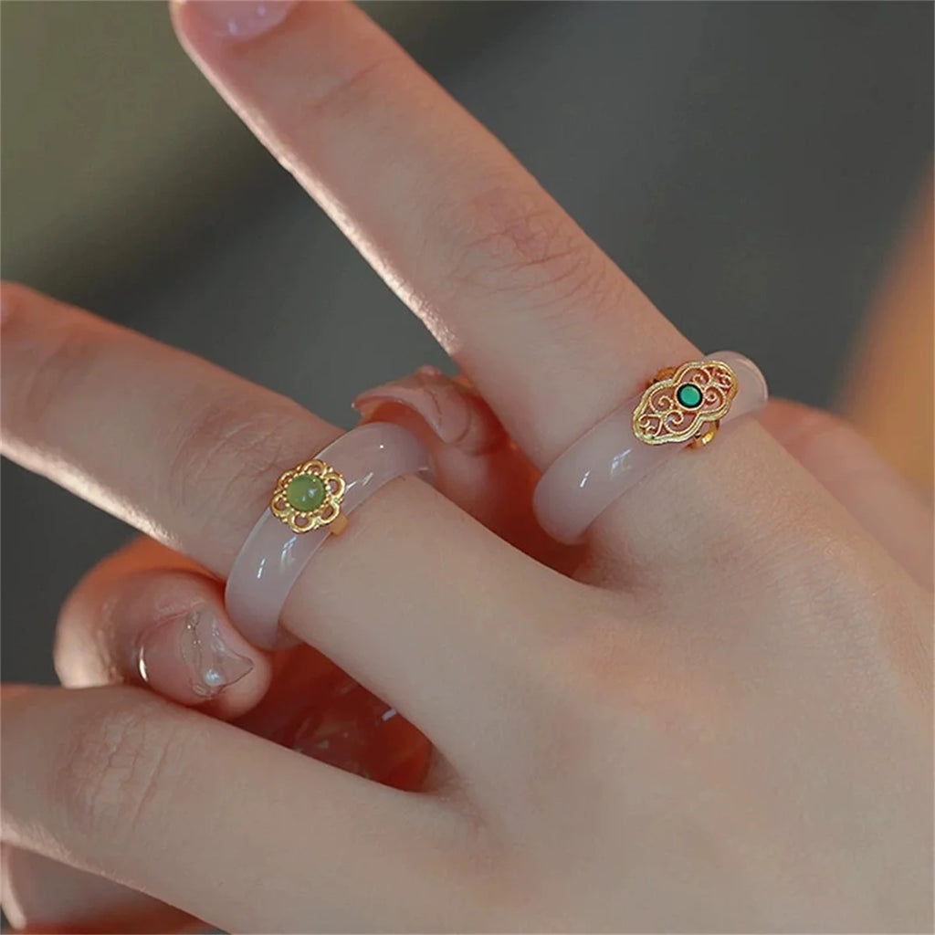 Chinese Retro Imitation Jade Ring Fashion Elegant Delicate Temperament Jewellery Charm Hanfu Matching Hand Ornaments Daily Rings