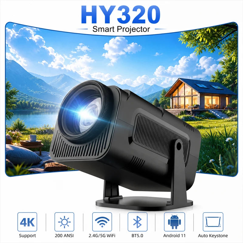 New HY320 8000Lumens Portable Proyector Android Mini Projector 4K Auto Focus Keystone Full HD 720P Home Theater Double WiFi6
