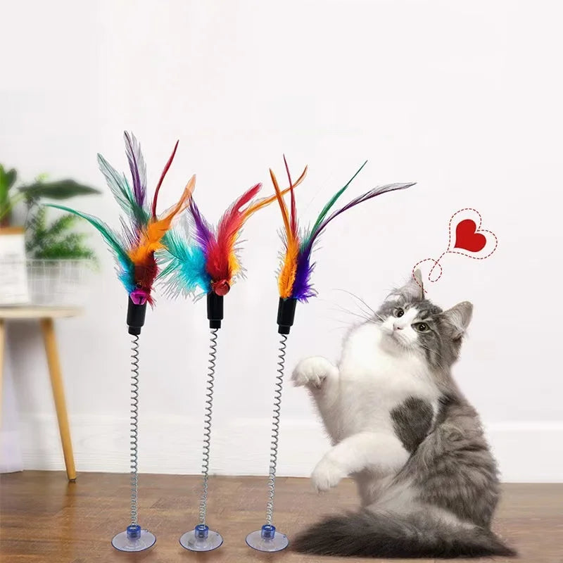 New cat funny cat stick steel wire long pole feather cute cat toy kitten fishing rotating self-pleasure relief pet toy