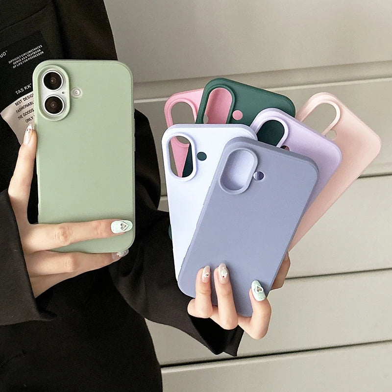 Luxury Candy Color Soft Cases for IPhone 15 14 16 13 Pro Max 16plus 16Pro Bumper Shockproof TPU Silicone Back Cover Caque