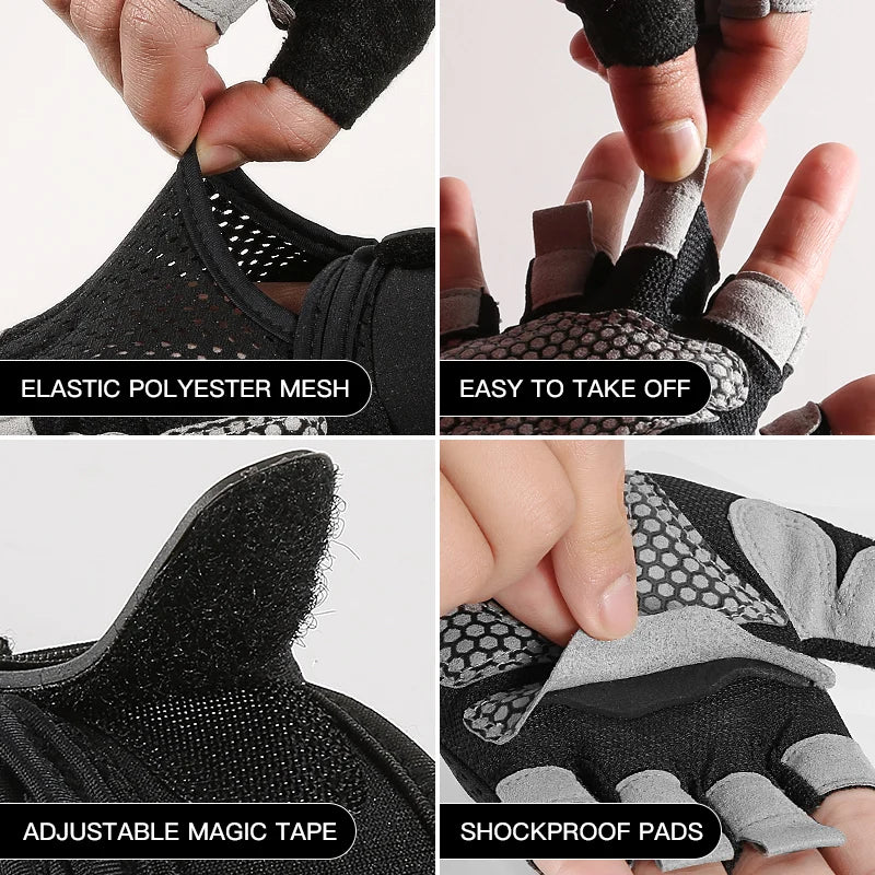 Guantes de Gym Medio Dedo con Silicona Antideslizante – Halterofilia y Ciclismo, Unisex