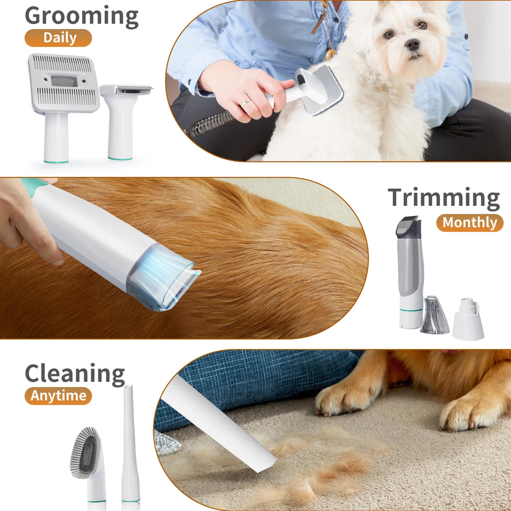 400W 7In1 Pet Vacuum Cleaner Dog Hair Dryer Grooming Set with Pet Hair Collection Cup and Hair Removal Tool Pet Hair Vacuum
