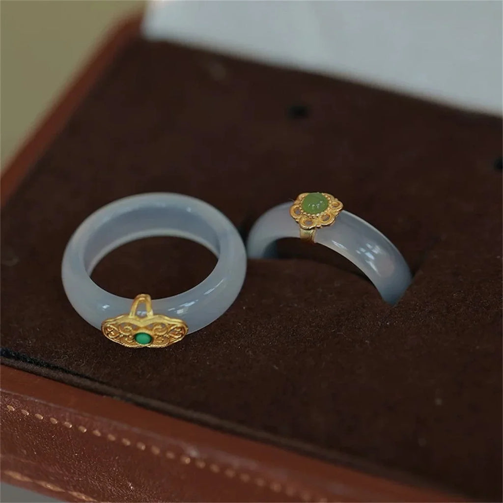 Chinese Retro Imitation Jade Ring Fashion Elegant Delicate Temperament Jewellery Charm Hanfu Matching Hand Ornaments Daily Rings