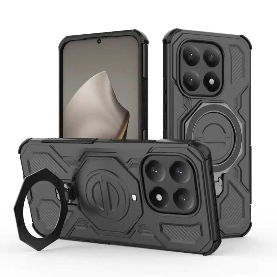 Rugged Armor Protect Ring Stand Cover For Xiaomi 15T Pro 17 Pro Max Redmi Note 15 Pro Plus 15 15C Wireless Charging Phone Case